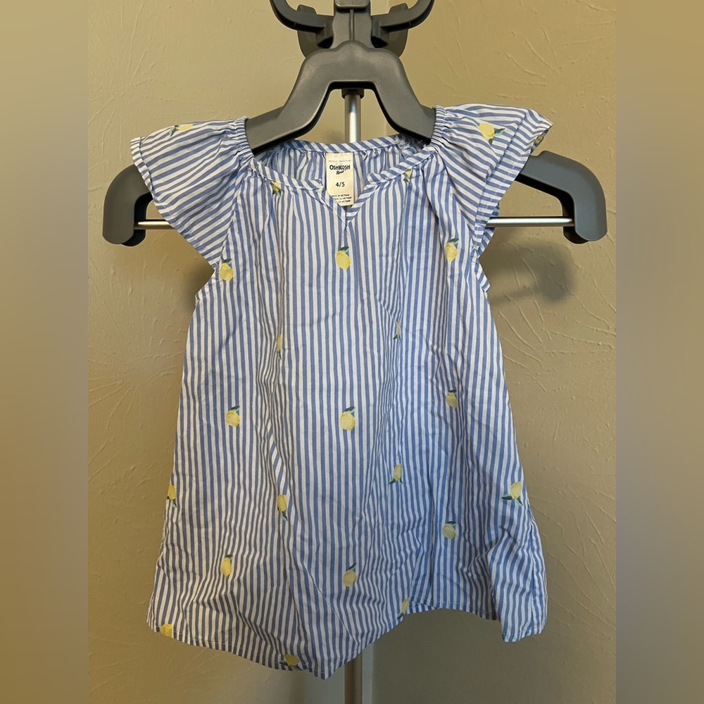 OshKosh B'gosh Blue and White Ruffled Top with Lemons 100% Cotton